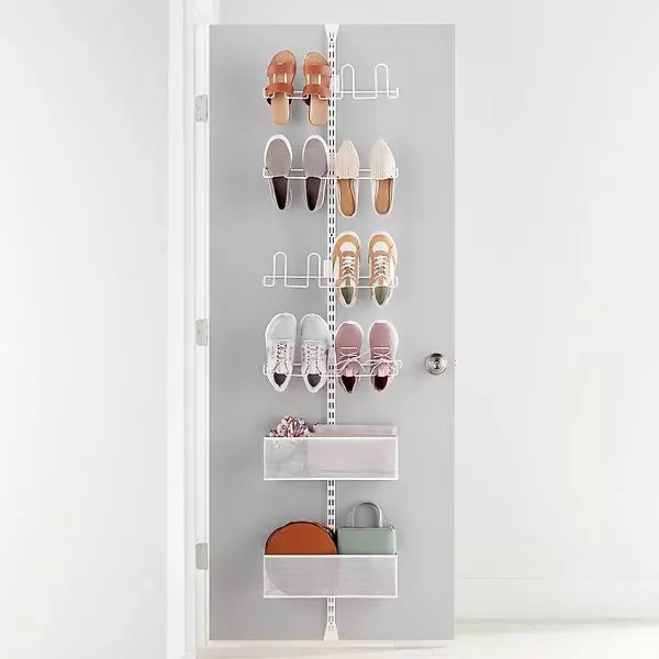 Elfa Shoe Wall & Door Rack- 4 Shoe Rack & 1 Medium & 1 Large Mesh Basket