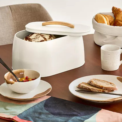 Bread Bin, Metal/Rubberwood - Cream - The Organised Store