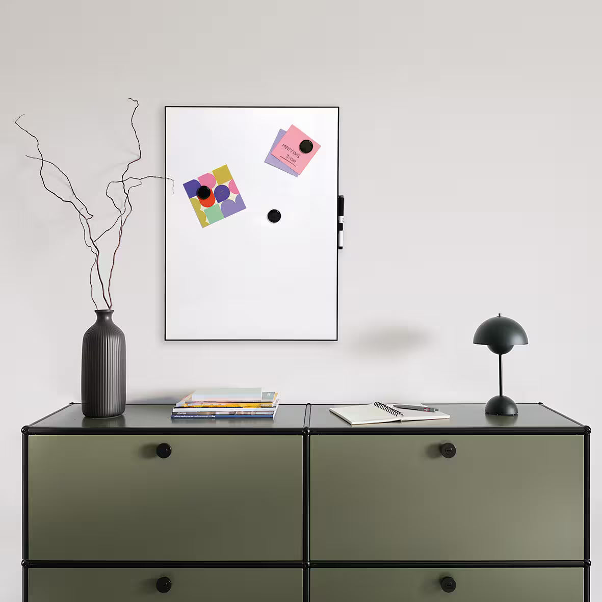 Magnetic Noice Board- White with Slim Black Frame- 43 x 58cm