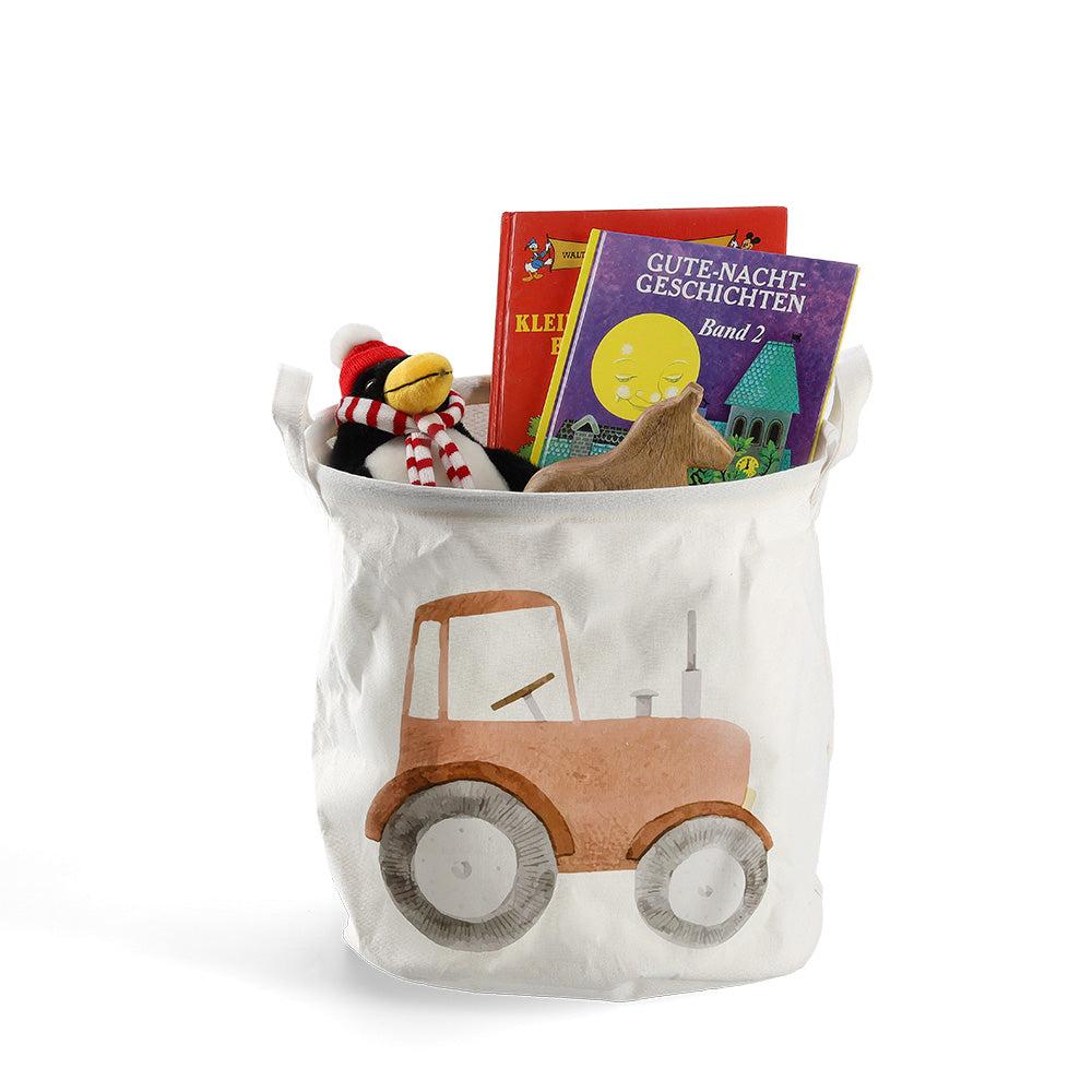 Storage Basket "Tractor", Canvas, White