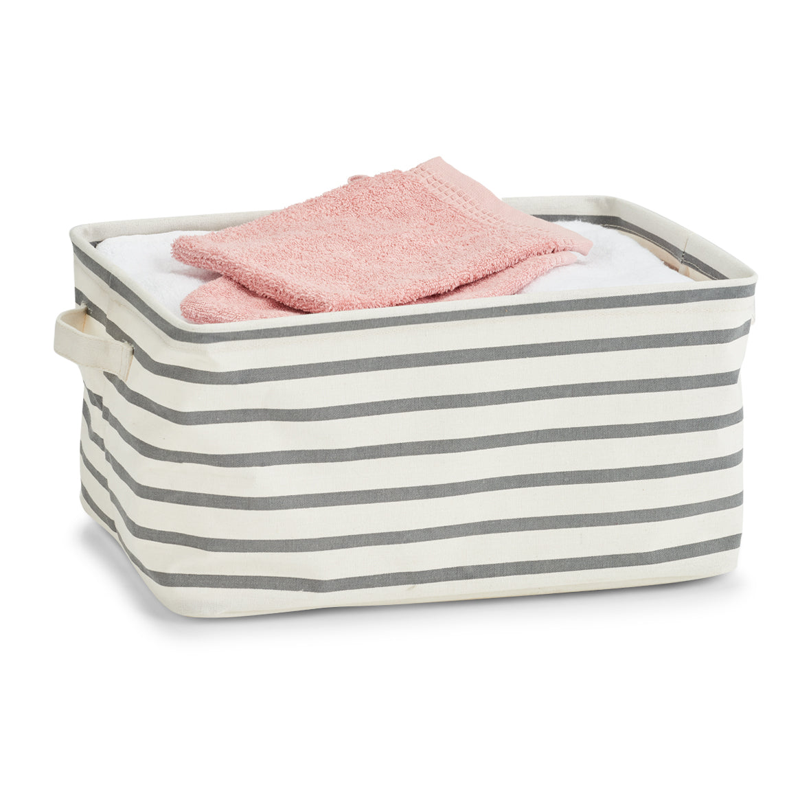 Storage Basket "Stripes", Canvas - Grey - Various Sizes - The Organised Store