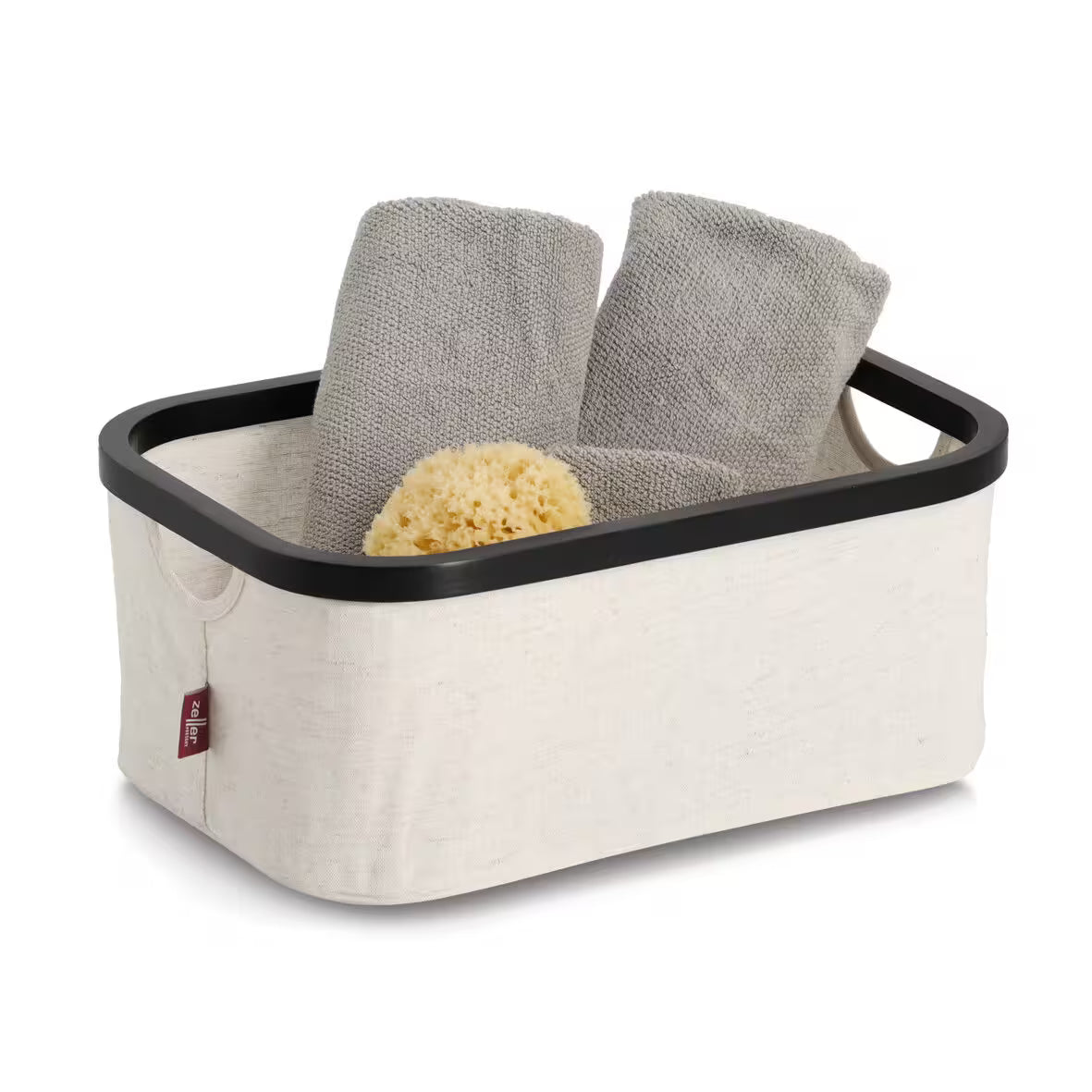 Storage Basket- Polyester/Bamboo-Cream/Black