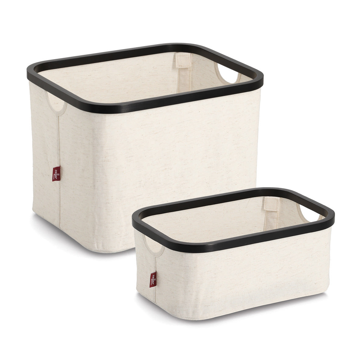 Storage Basket- Polyester/Bamboo-Cream/Black