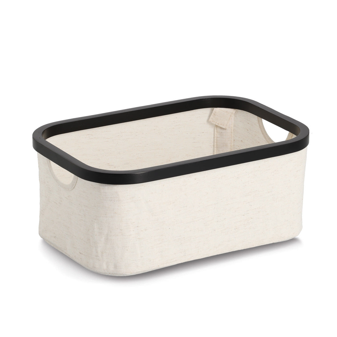 Storage Basket- Polyester/Bamboo-Cream/Black