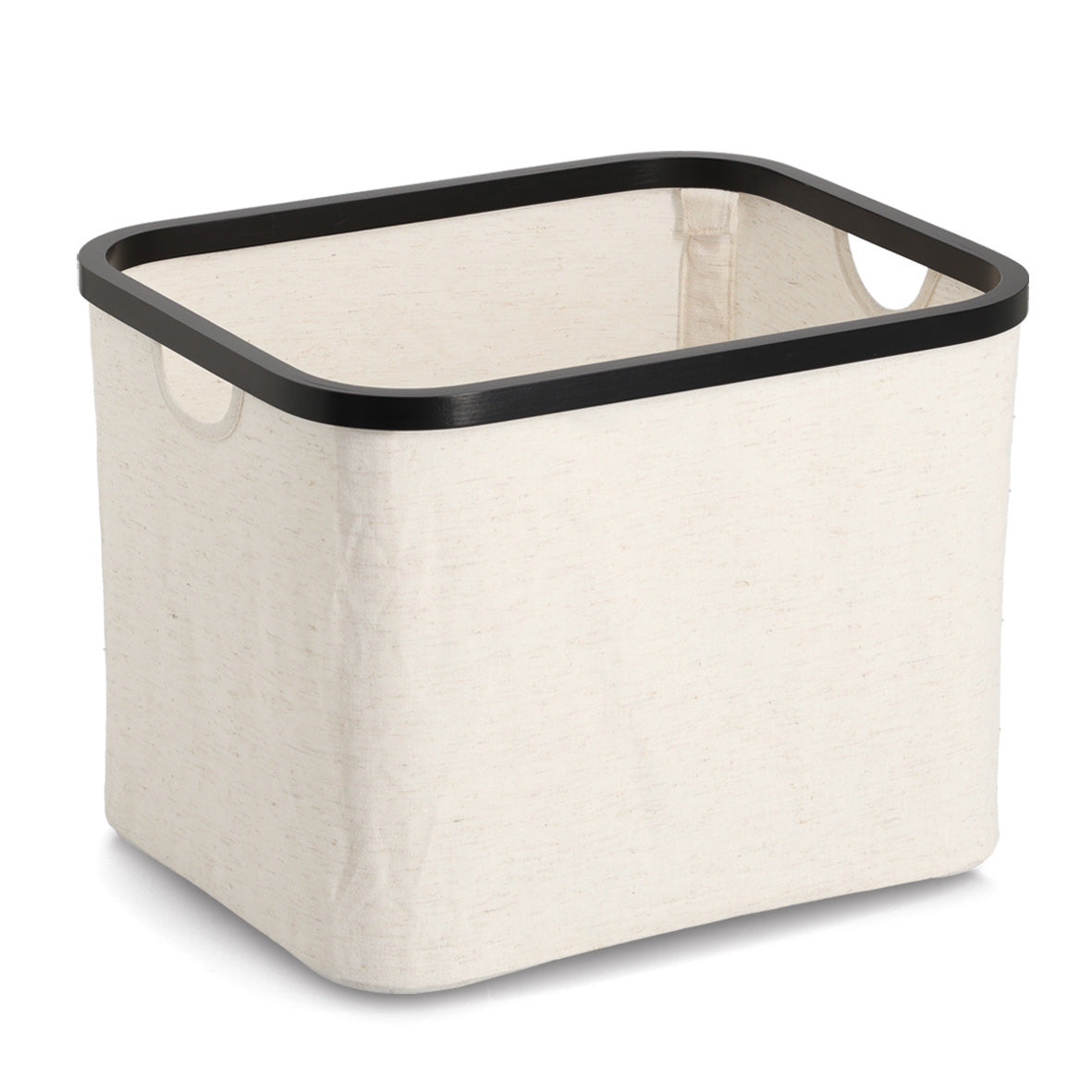 Storage Basket- Polyester/Bamboo-Cream/Black