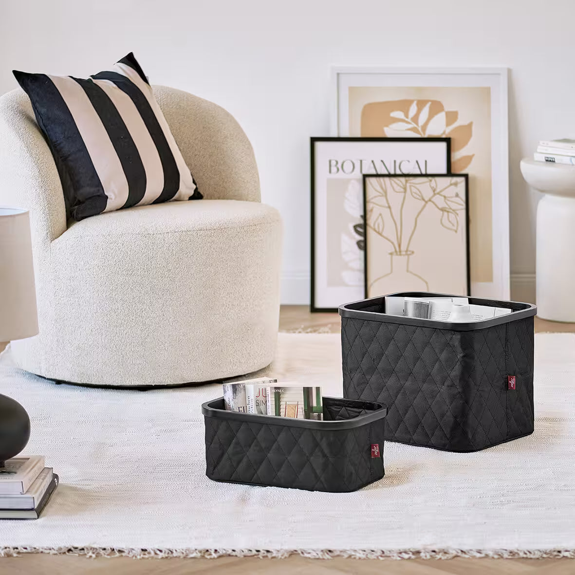 Storage Basket- Polyester/Bamboo-Black