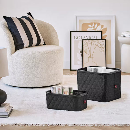 Storage Basket- Polyester/Bamboo-Black