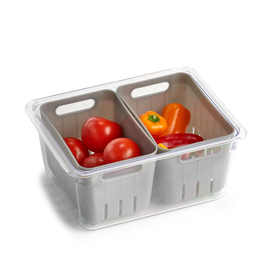 Plastic Fridge Box With Divider - Grey