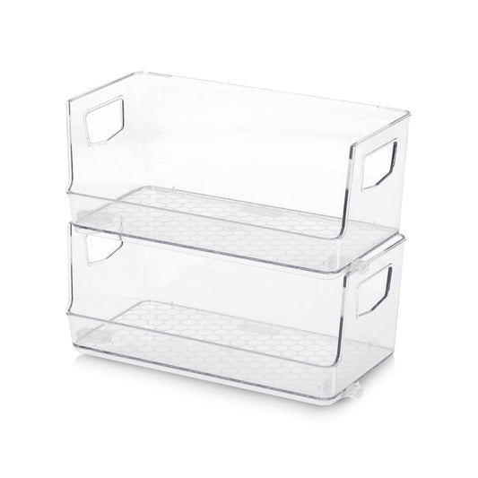 Stackable Clear Storage Containers with Handles- Set of 2