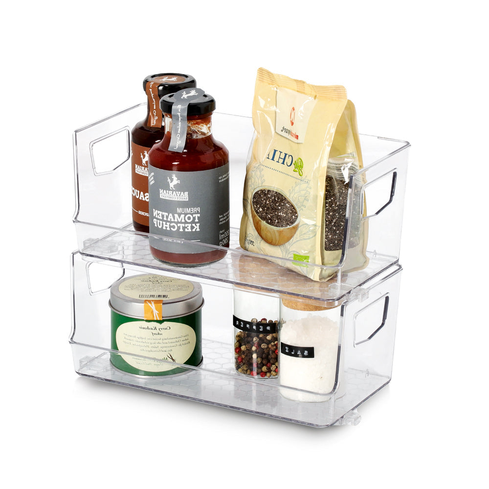 Stackable Clear Storage Containers with Handles- Set of 2