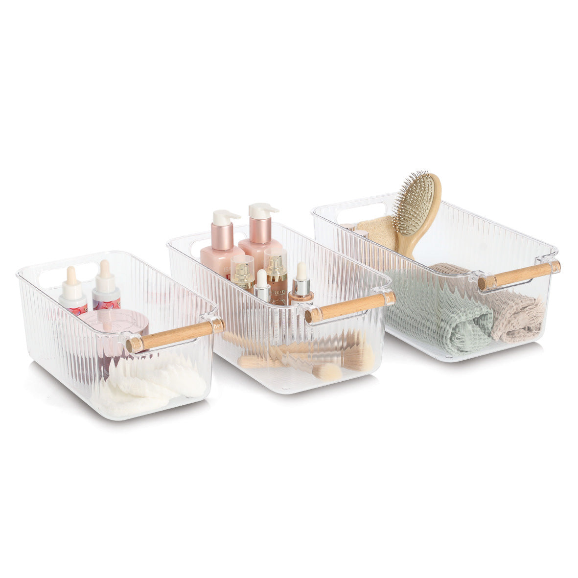 Storage Box Plastic& Bamboo -3-Piece Set
