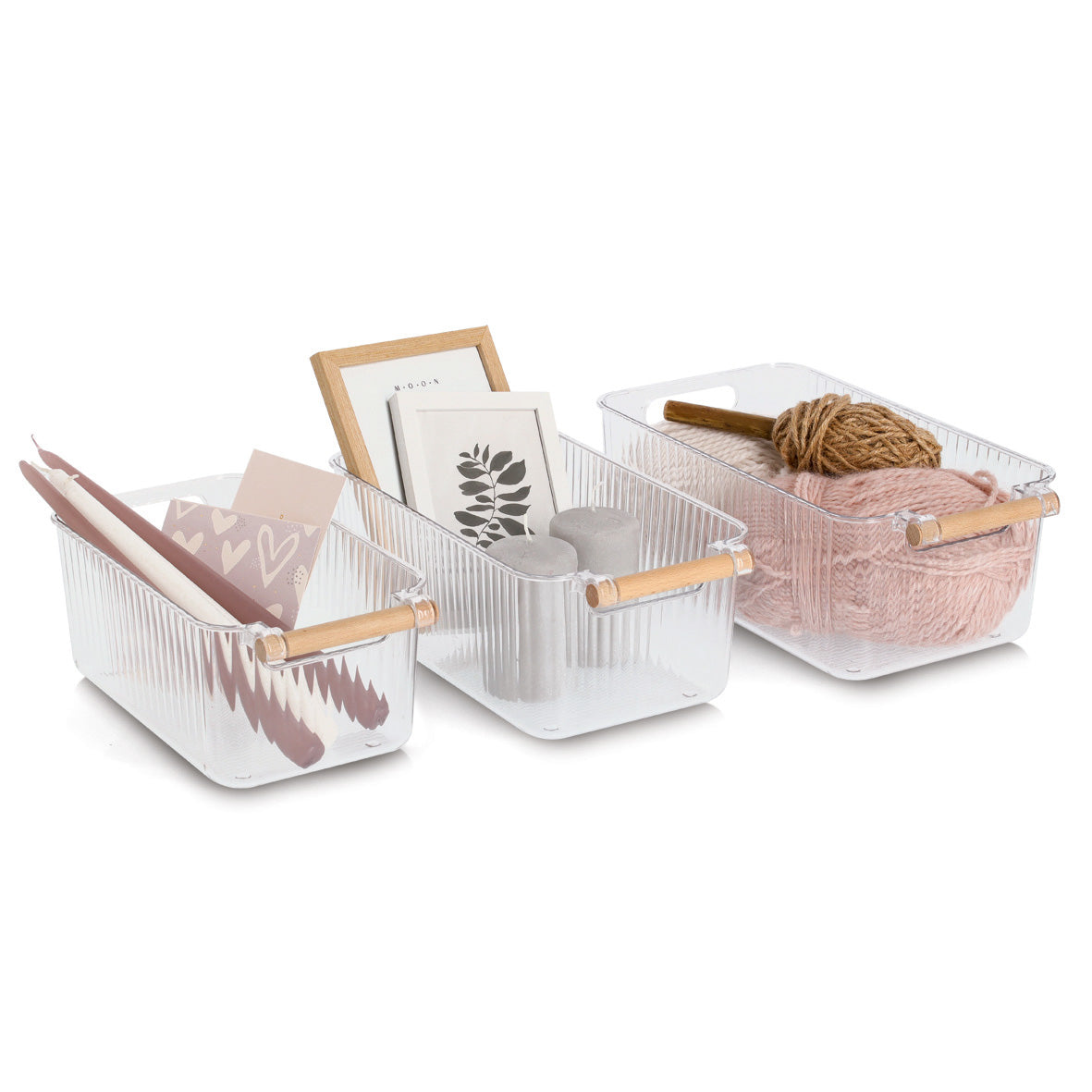 Storage Box Plastic& Bamboo -3-Piece Set