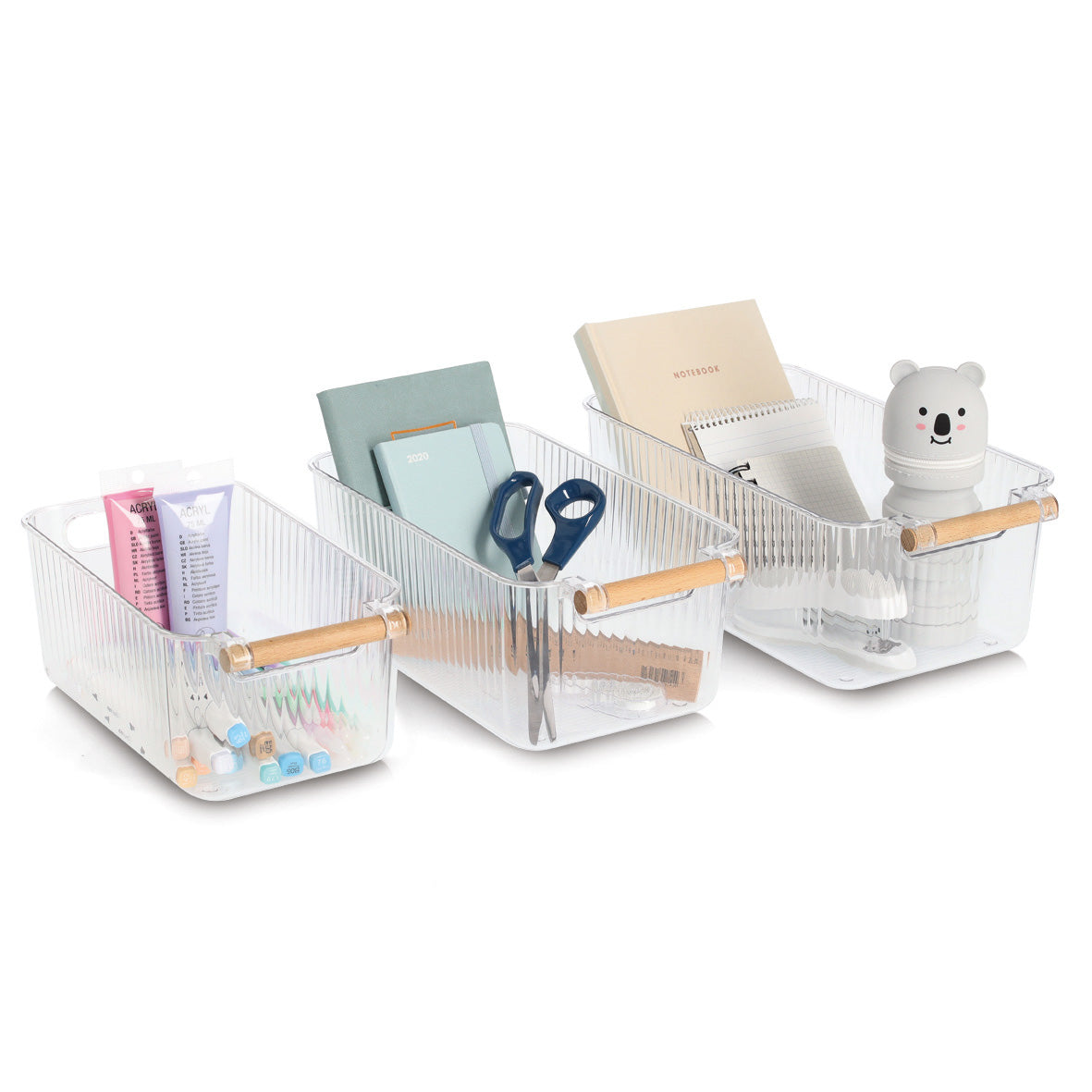 Storage Box Plastic& Bamboo -3-Piece Set