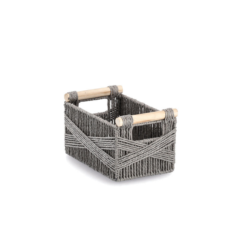 Storage Basket, Paper Mesh/Wood - Grey - Various Sizes
