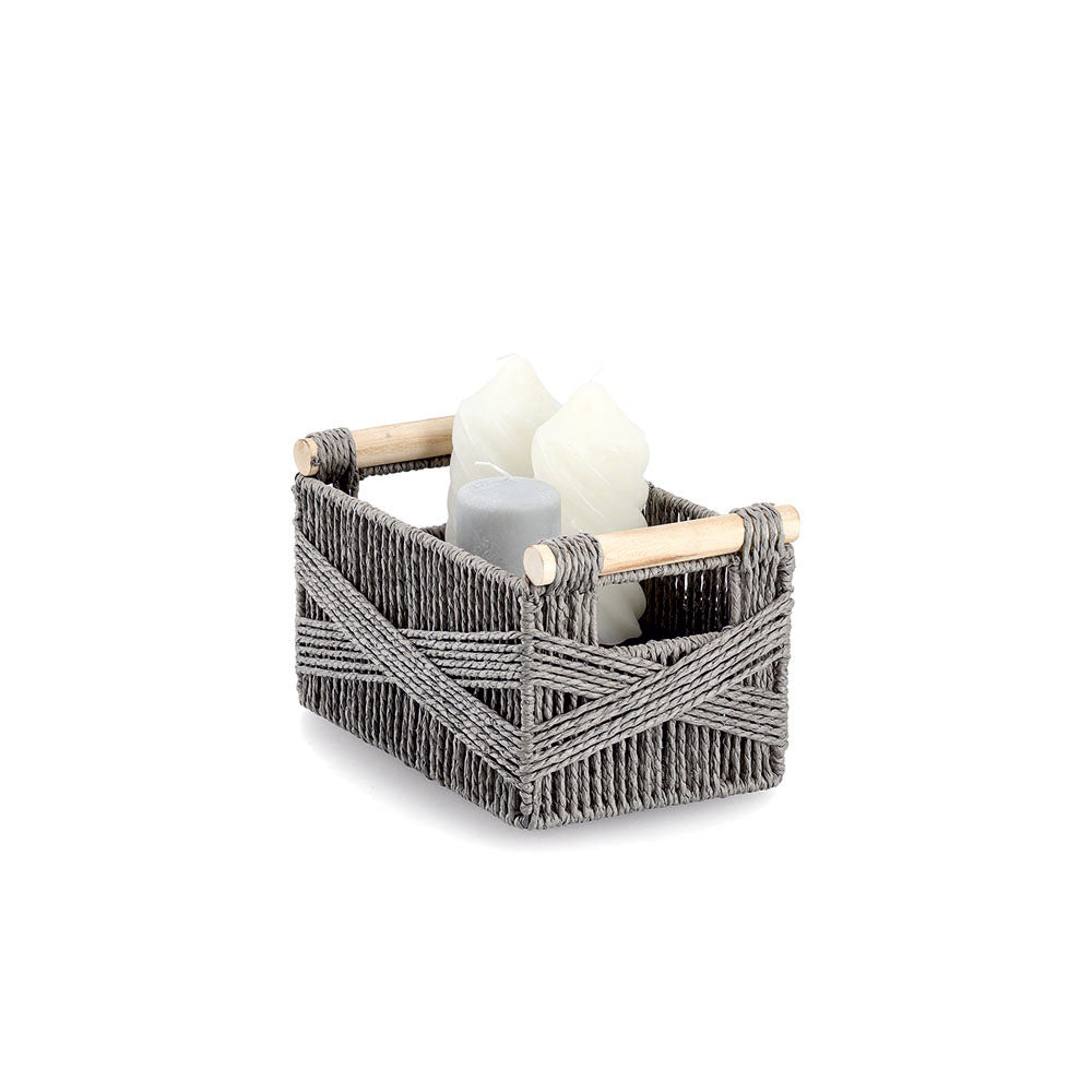 Storage Basket, Paper Mesh/Wood - Grey - Various Sizes