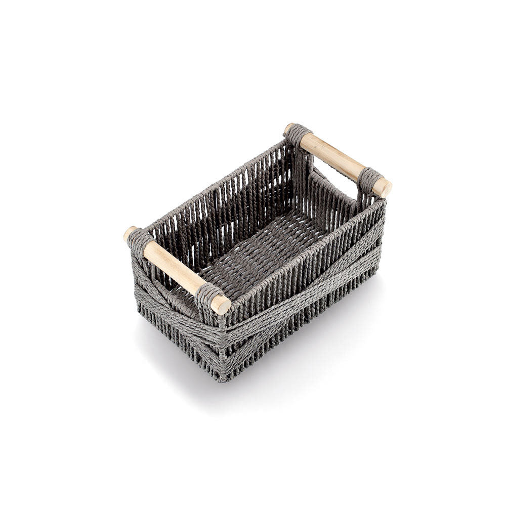 Storage Basket, Paper Mesh/Wood - Grey - Various Sizes