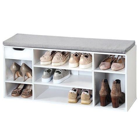 Shoe Cabinet Small-Whitewashed Look with Seat Cushion