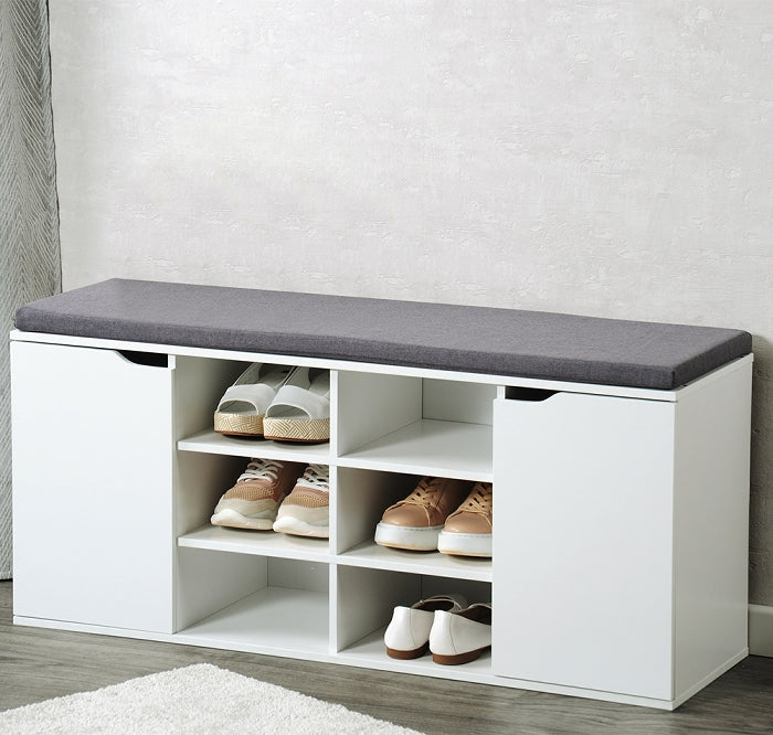 Shoe Cupboard with Seat Cushion - White/Grey