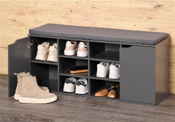Shoe Cabinet With Seat Cushion, Doors And Compartments Grey