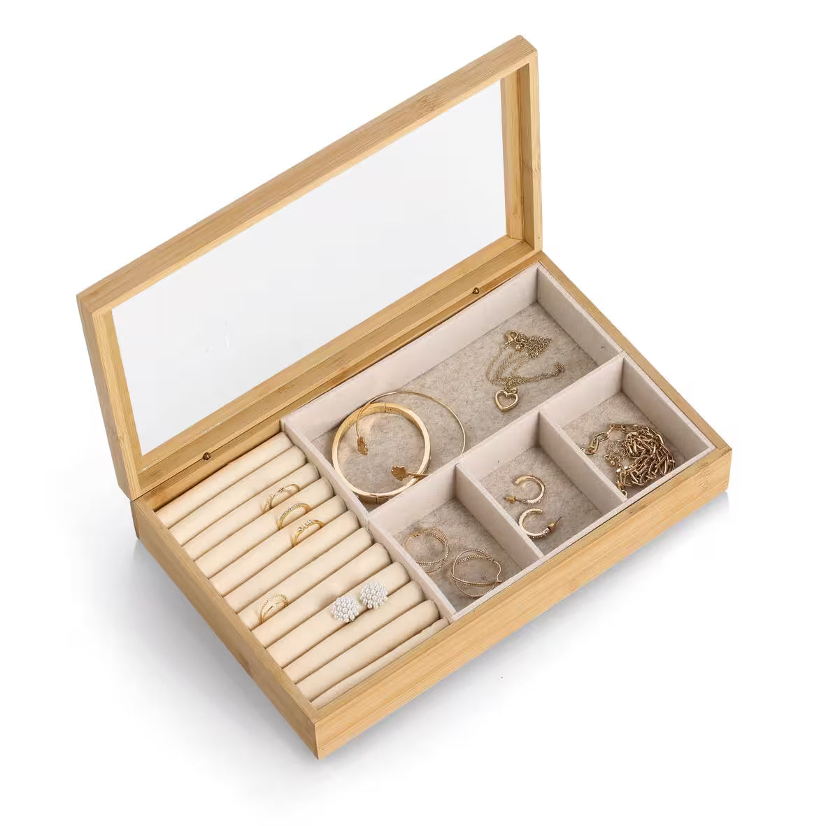 Jewelry Box- Bamboo with Glass lID