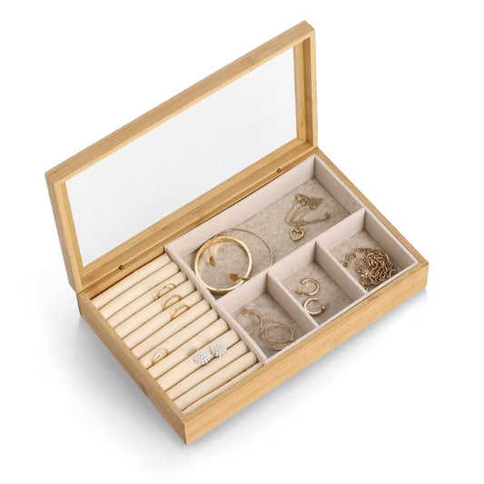 Jewelry Box- Bamboo with Glass lID