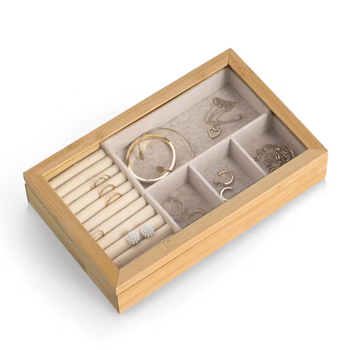 Jewelry Box- Bamboo with Glass lID