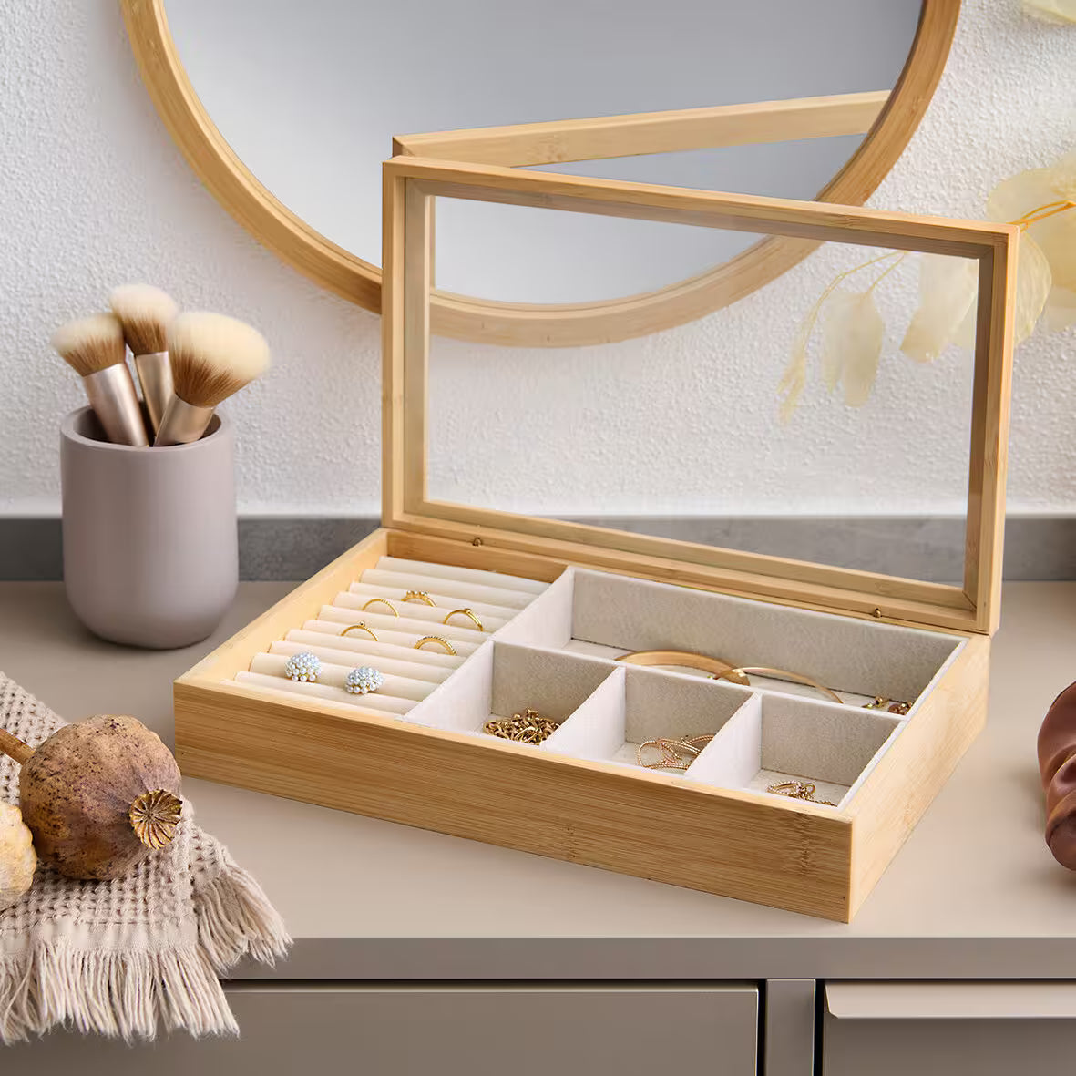 Jewelry Box- Bamboo with Glass lID