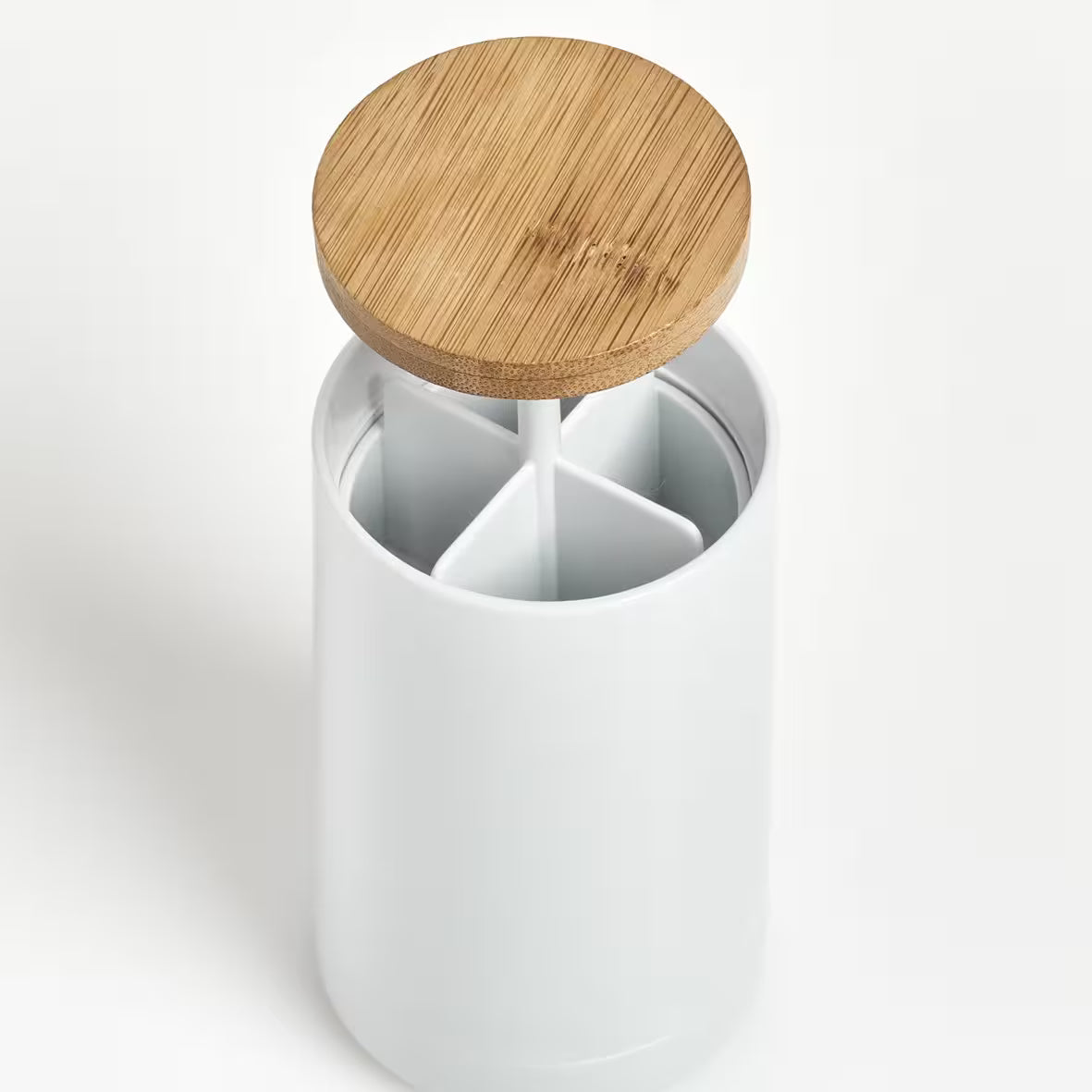 Cotton Swab Dispenser- Plastic/Bamboo- White