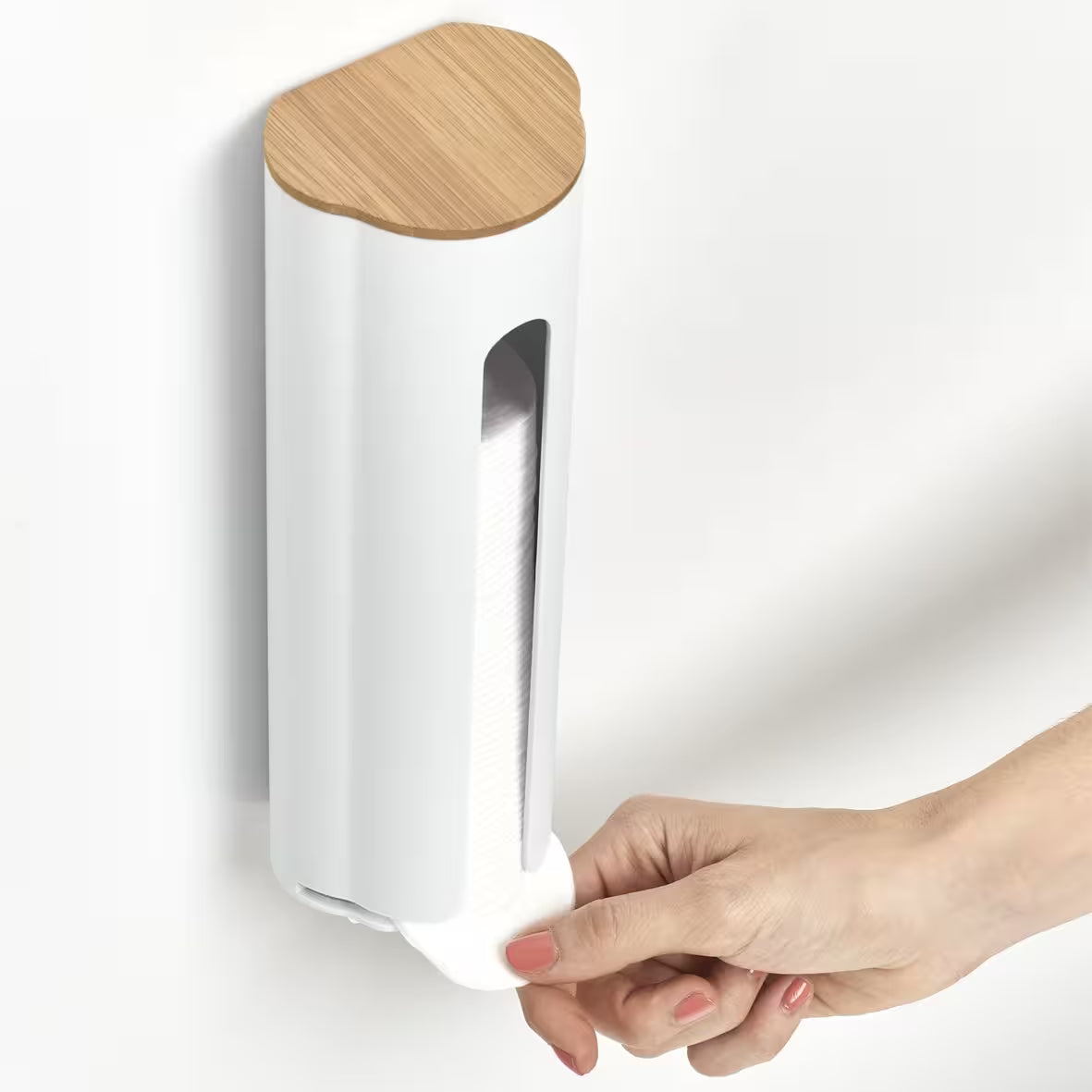 Cotton Pad Dispenser- Plastic/Bamboo- White - The Organised Store