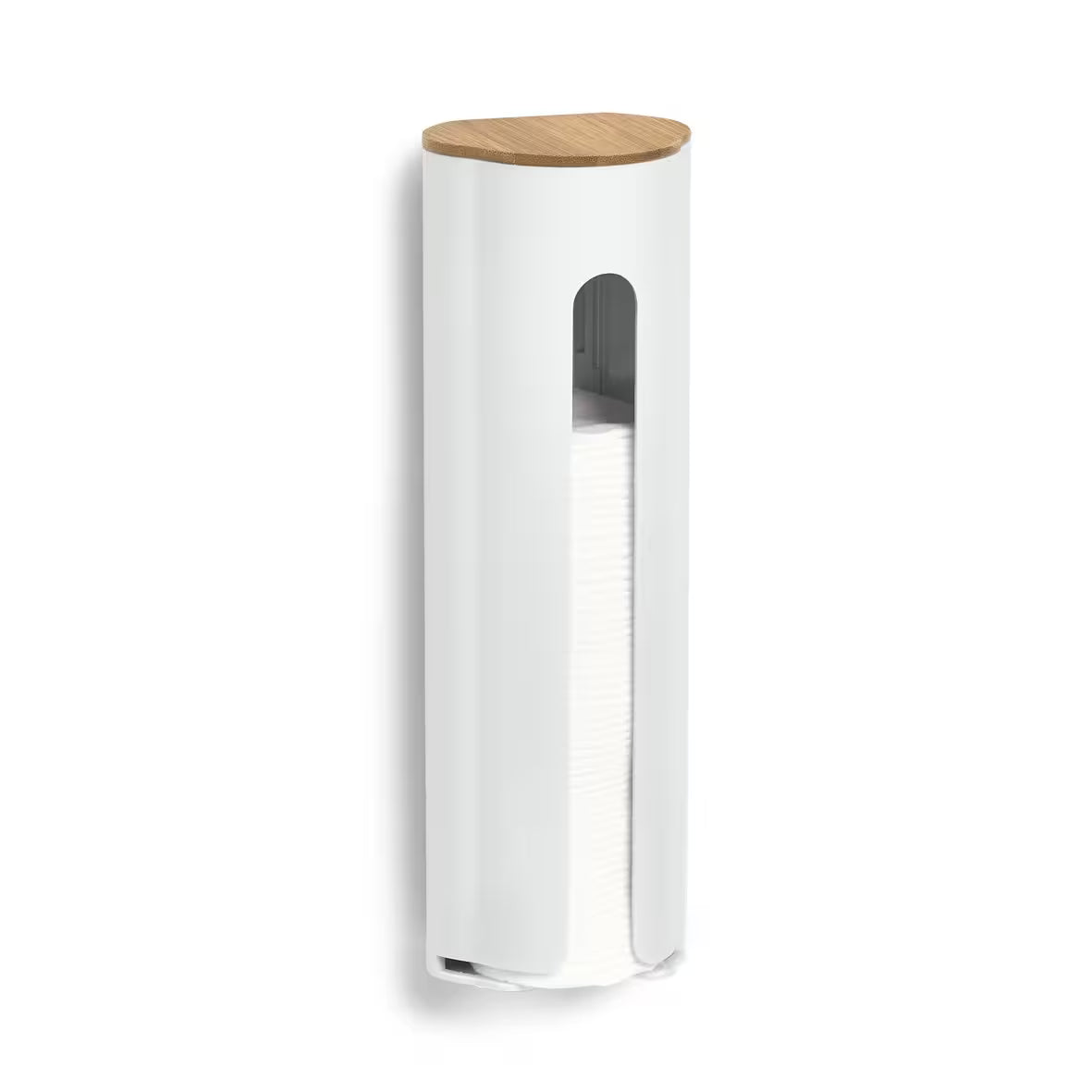 Cotton Pad Dispenser- Plastic/Bamboo- White - The Organised Store