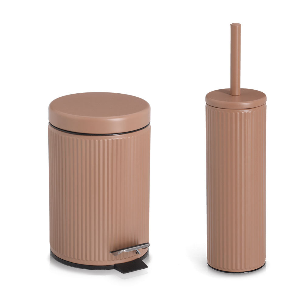 Toilet Accessories, Pedal Bin & Toilet Brush - Ribbed, Mocca Range