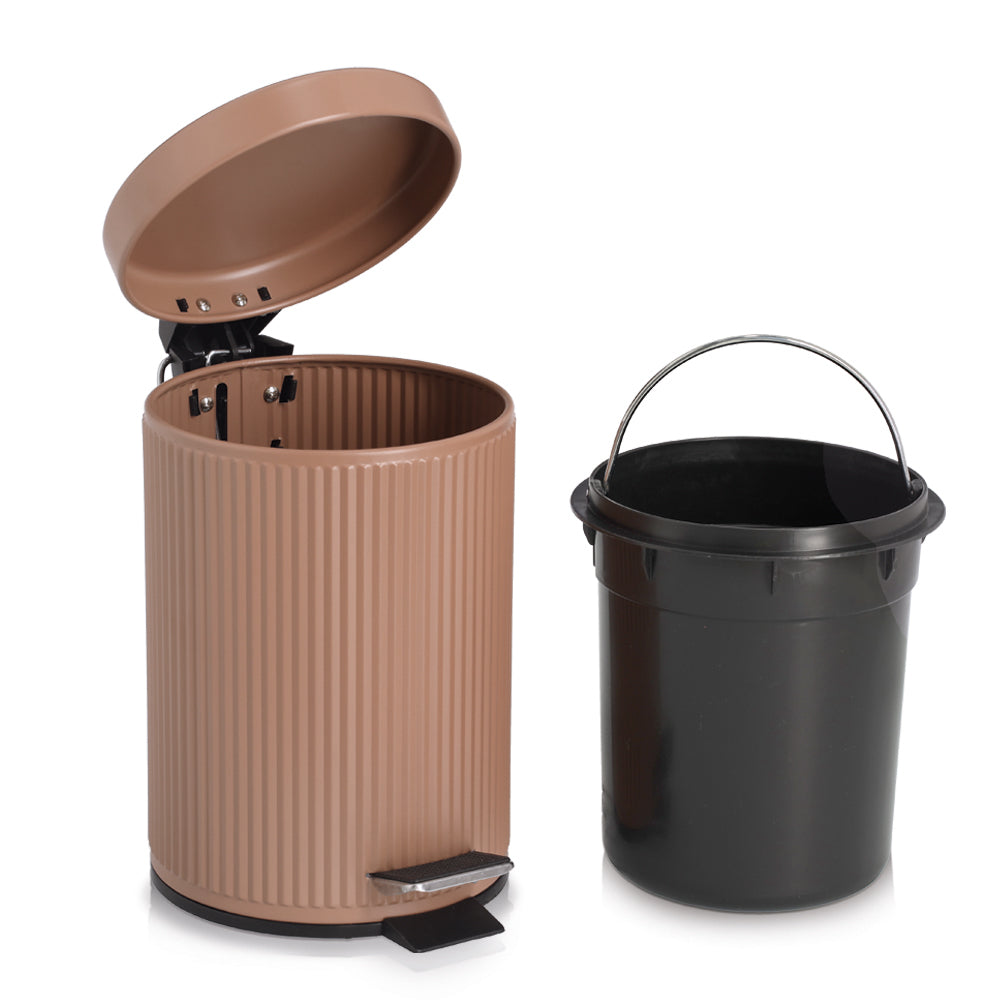Toilet Accessories, Pedal Bin & Toilet Brush - Ribbed, Mocca Range