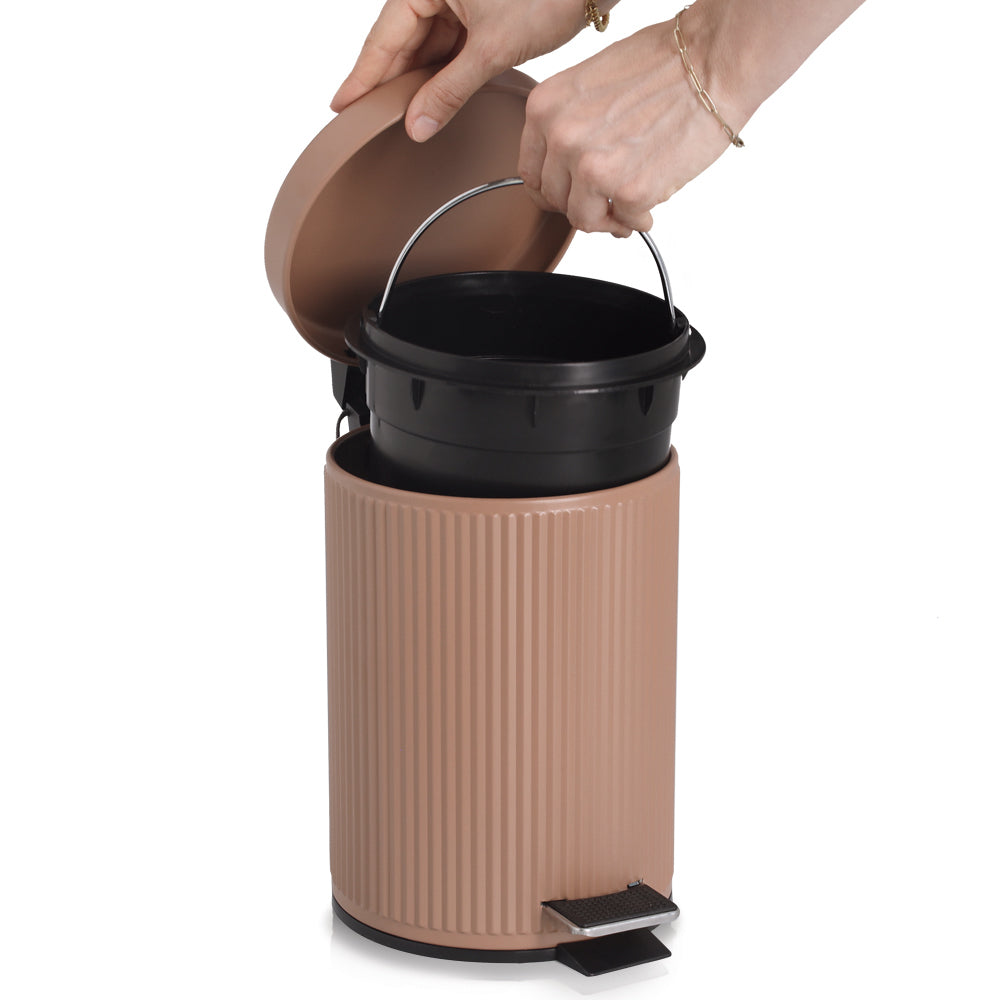 Toilet Accessories, Pedal Bin & Toilet Brush - Ribbed, Mocca Range