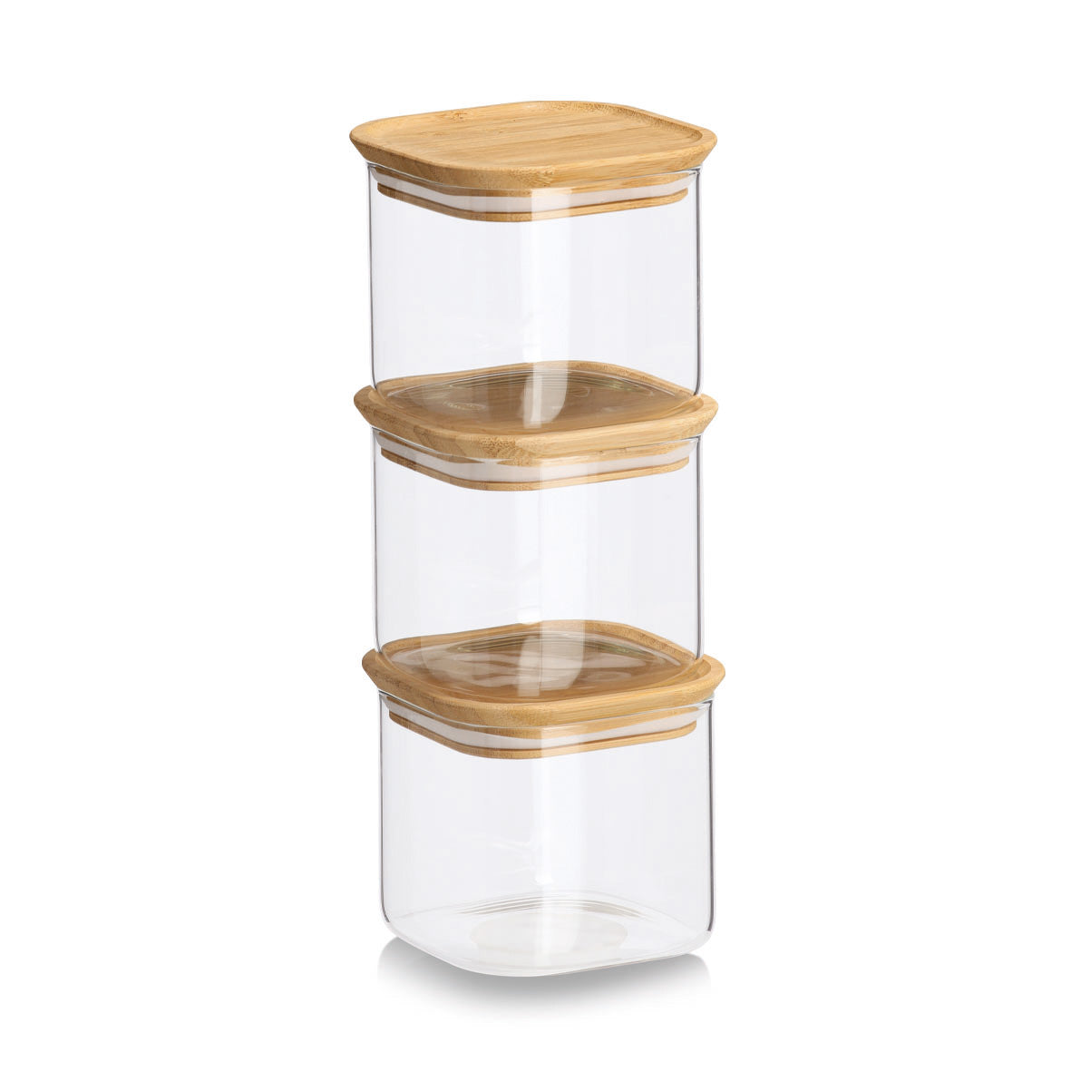 Glass & Bamboo Storage Jars- Set of 6- Stackable - The Organised Store