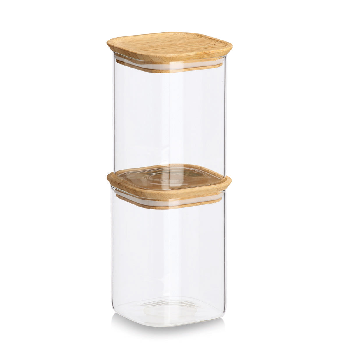 Glass & Bamboo Storage Jars- Set of 6- Stackable - The Organised Store