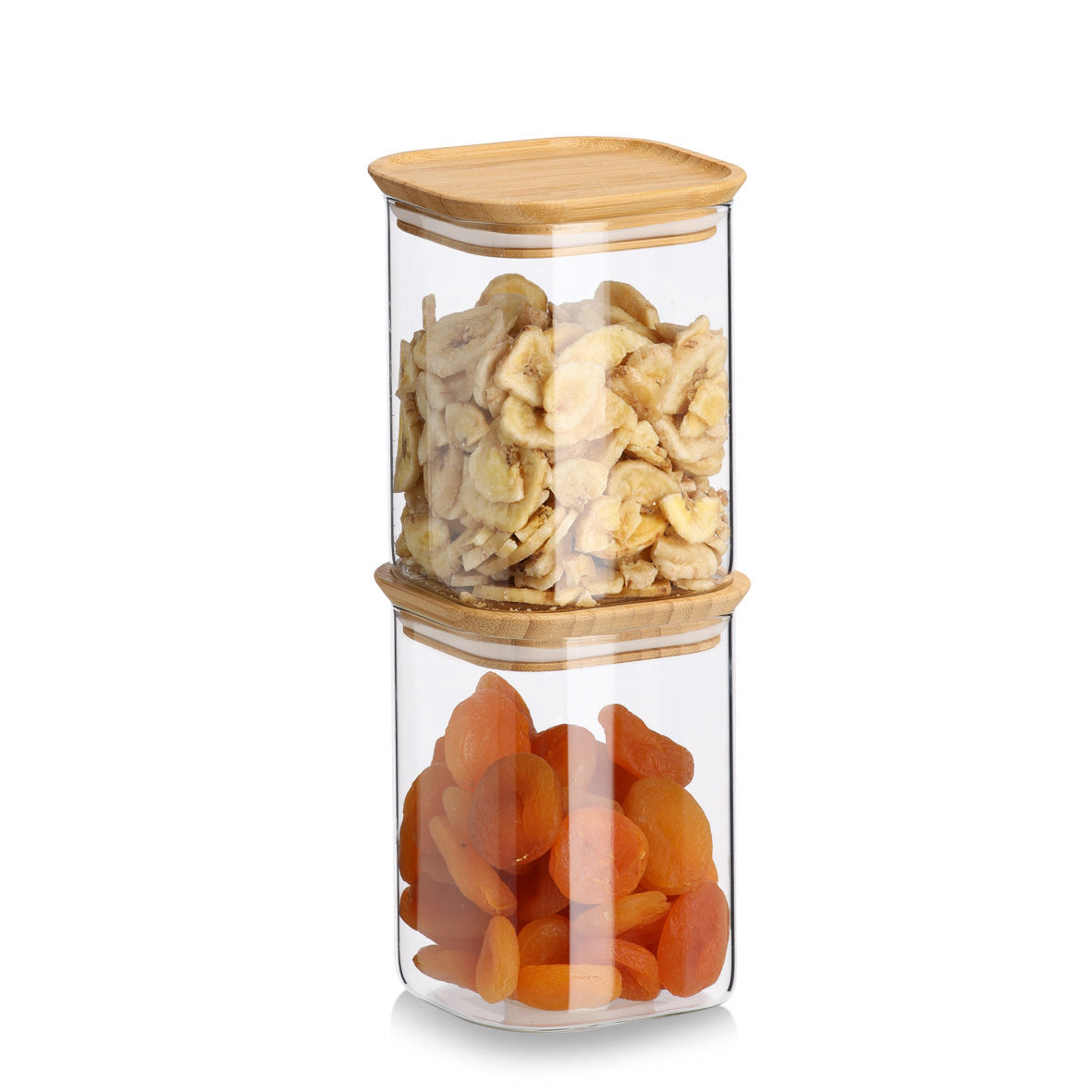 Glass & Bamboo Storage Jars- Set of 6- Stackable - The Organised Store