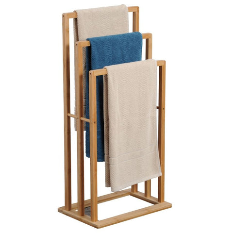 Bamboo/Metal Towel Rack With Three Bars And One Shelf - Bamboo/White