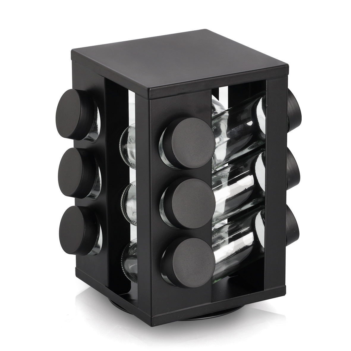 Black Steel Spice Rack with 12 Shaker Jars