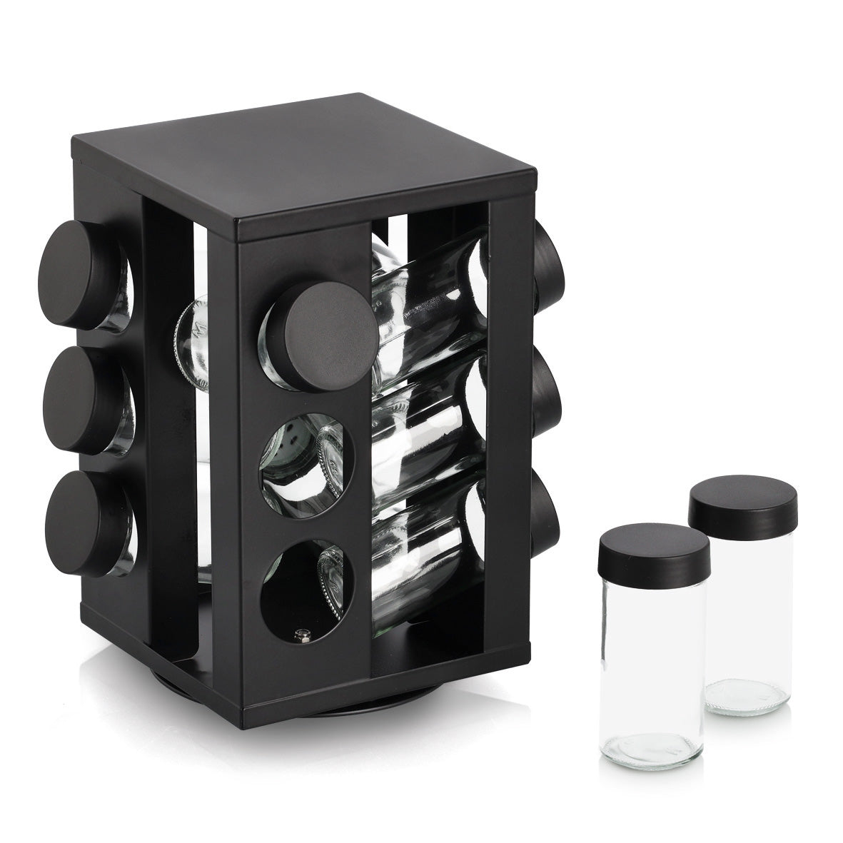 Black Steel Spice Rack with 12 Shaker Jars