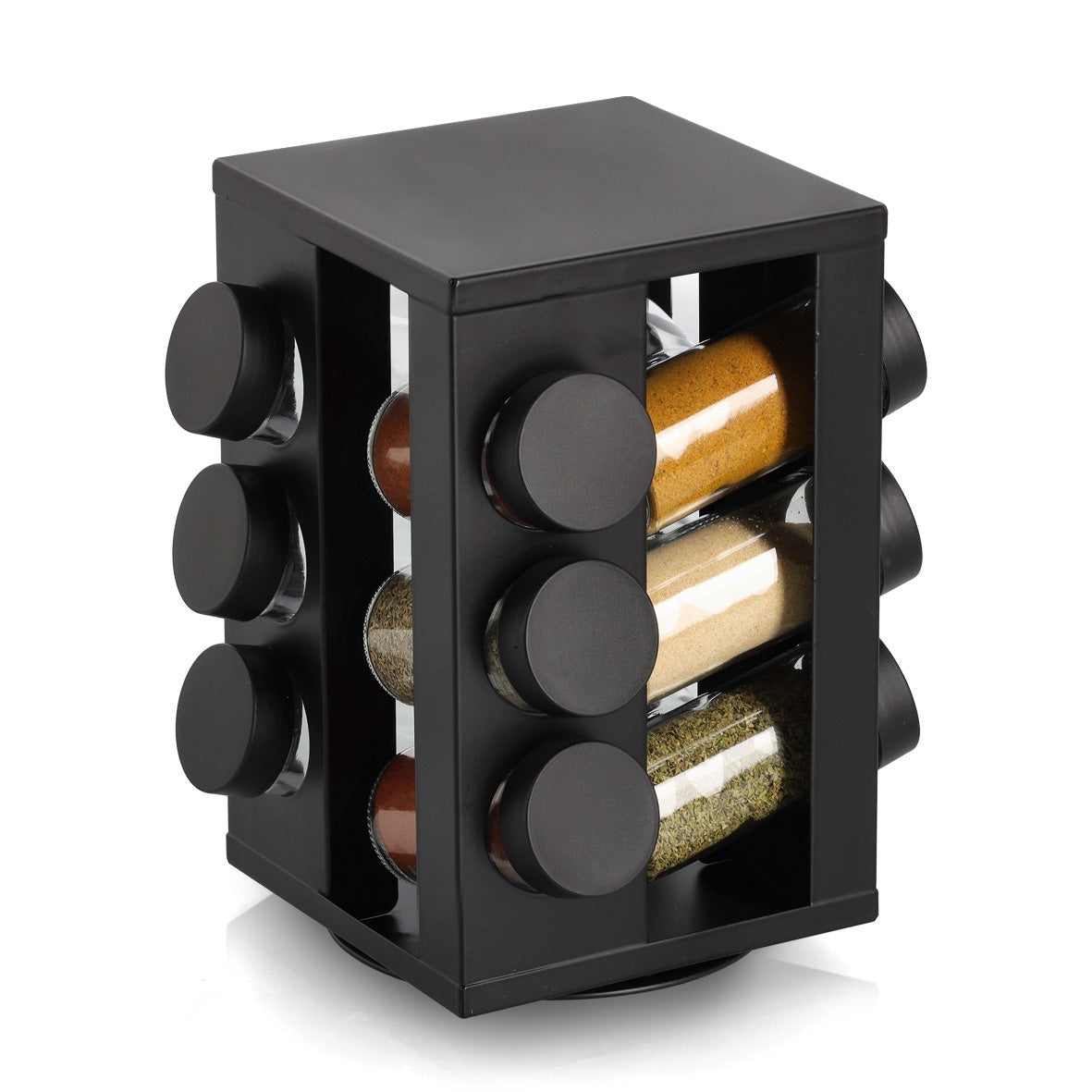 Black Steel Spice Rack with 12 Shaker Jars