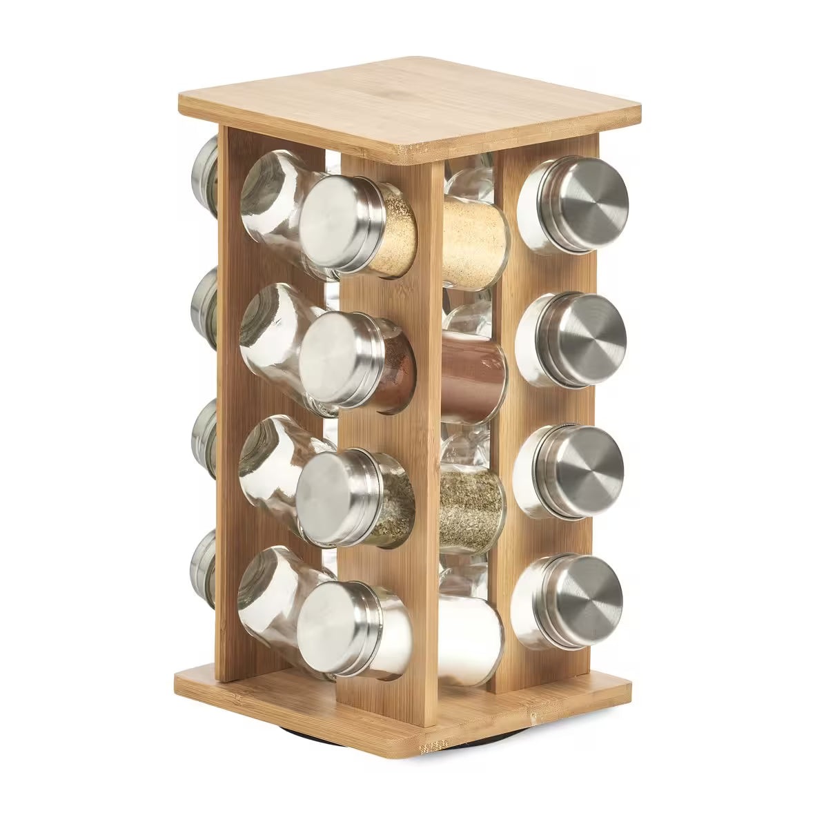 Bamboo Rotating  Spice Rack with 16 Glass Shaker Jars