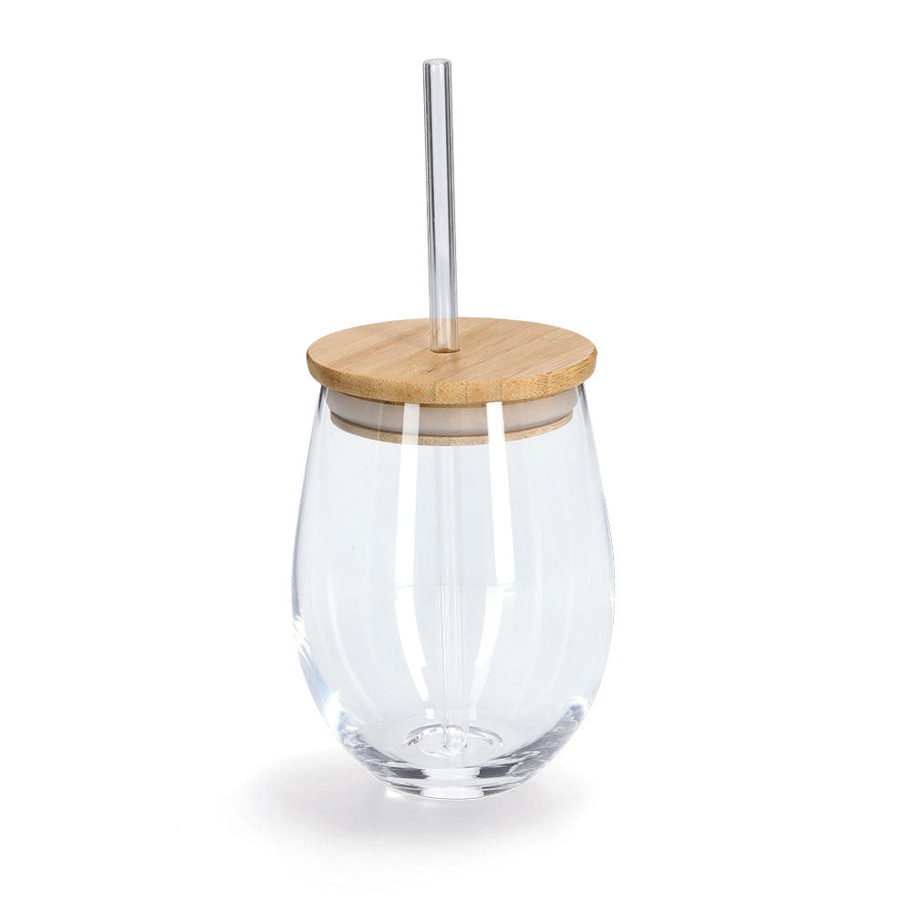 Drinking Jar With Bamboo Lid & Glass Straw, 500ml