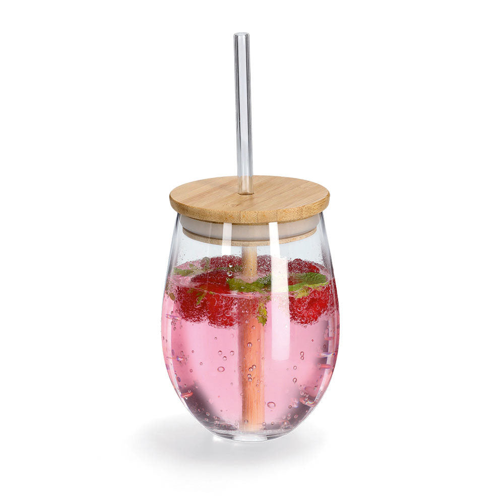 Drinking Jar With Bamboo Lid & Glass Straw, 500ml