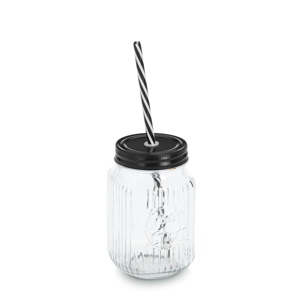 Drinking Jar With Metal Lid And Straw, 480ml