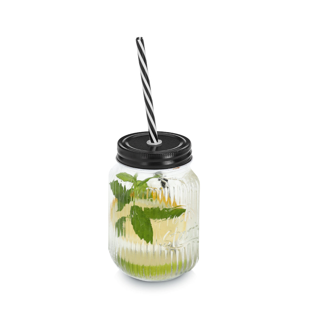 Drinking Jar With Metal Lid And Straw, 480ml