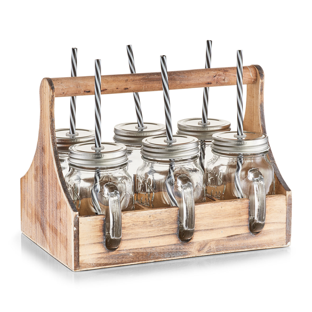 Drinking Jar Set In Box With Handle - Glass/Metal/Wood - The Organised Store