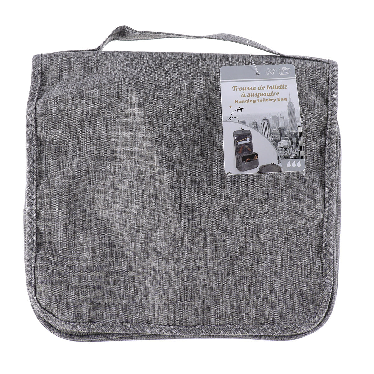 Zipped Toiletry Bag To Hang, Velcro Closure - Heather Grey