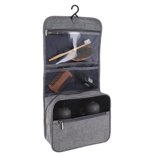 Zipped Toiletry Bag To Hang, Velcro Closure - Heather Grey