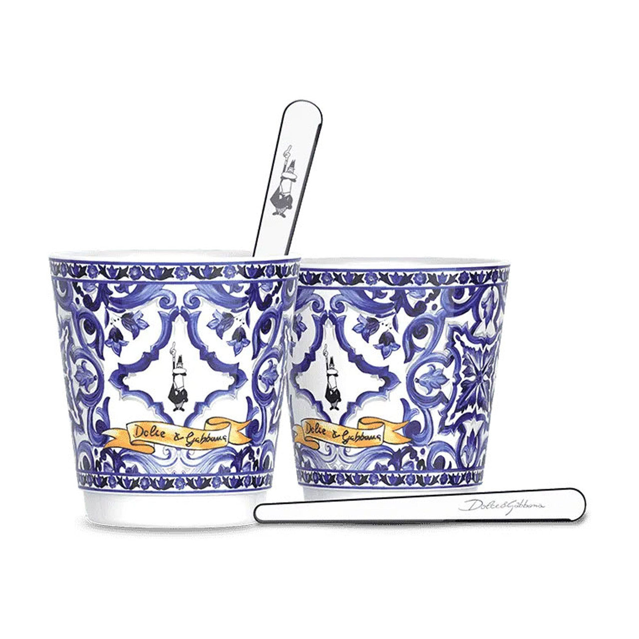 Bialetti Dolce & Gabanna Blue - Set 2 Porcelain Cups & 2 Silver Stirrers