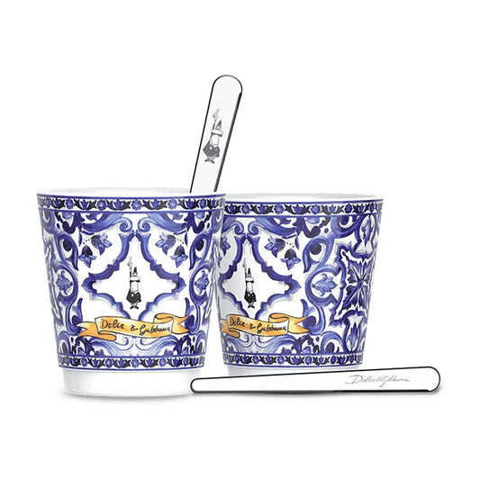 Bialetti Dolce & Gabanna Blue - Set 2 Porcelain Cups & 2 Silver Stirrers